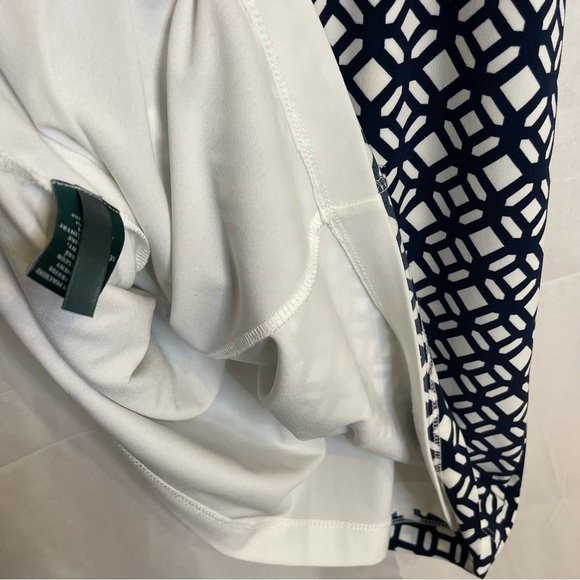 LAUREN RALPH LAUREN Women’s Navy White Geometric Midi Sheath Dress Size 8 - Picture 12 of 12